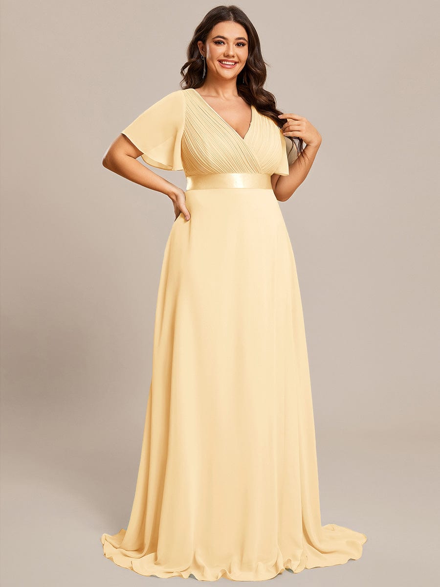 pretty MONICA|Plus Size Simple Empire Waist Flutter Sleeve Evening Dress