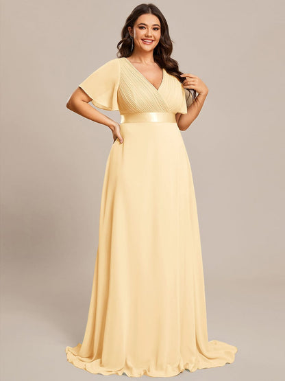 pretty MONICA|Plus Size Simple Empire Waist Flutter Sleeve Evening Dress