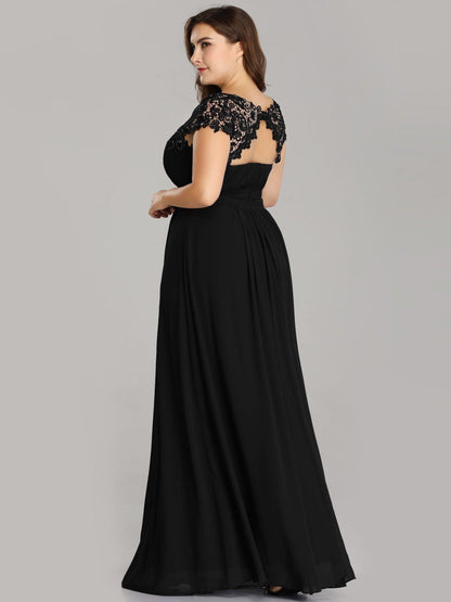 Maxi Lace Cap Sleeve Long Formal Evening Dress
