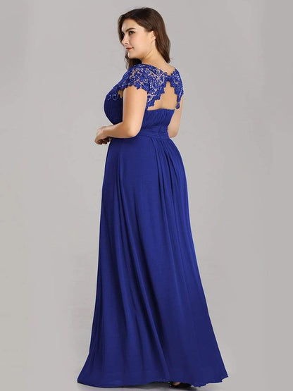 Plus Size Elegant Maxi Long Lace Cap Sleeve Bridesmaid Dress
