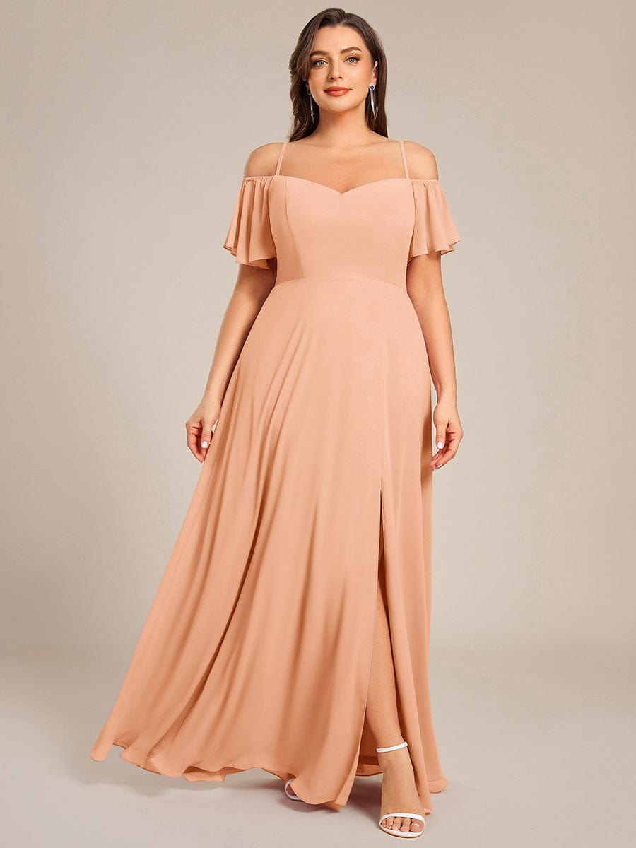 ever REYA|Off Shoulder High Slit Chiffon Flowy Bridesmaid Dress