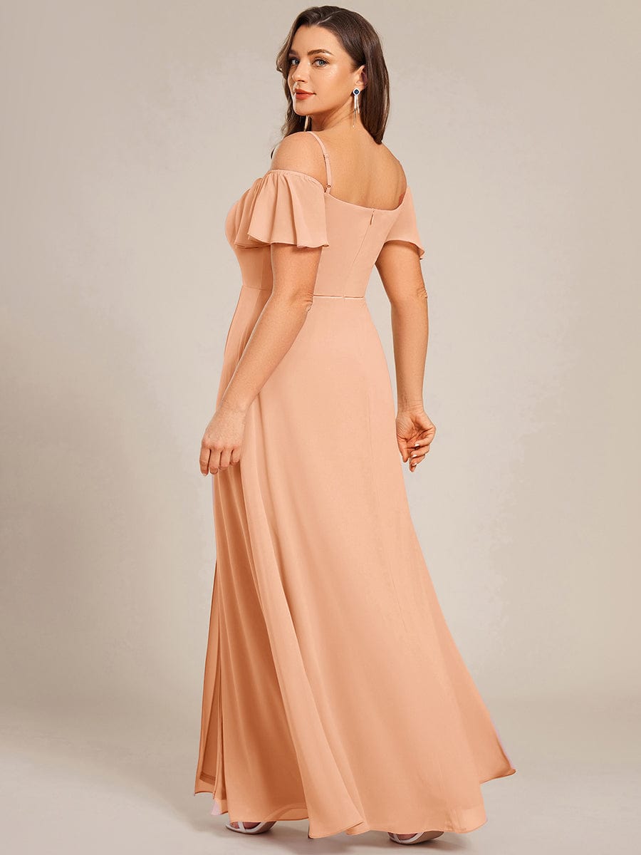 ever REYA|Off Shoulder High Slit Chiffon Flowy Bridesmaid Dress