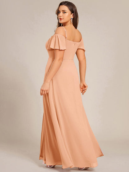 ever REYA|Off Shoulder High Slit Chiffon Flowy Bridesmaid Dress