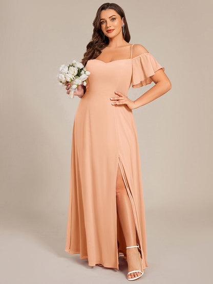 ever REYA|Off Shoulder High Slit Chiffon Flowy Bridesmaid Dress