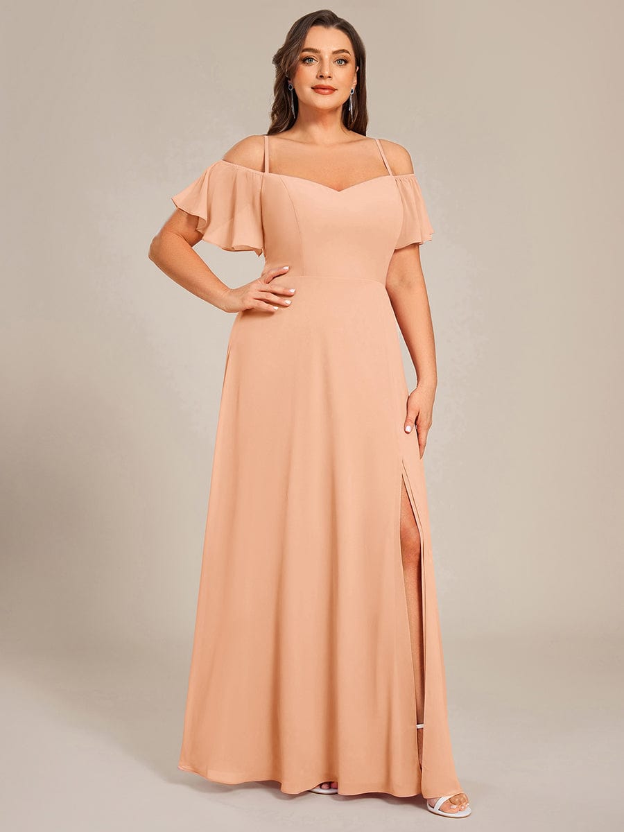 ever REYA|Off Shoulder High Slit Chiffon Flowy Bridesmaid Dress