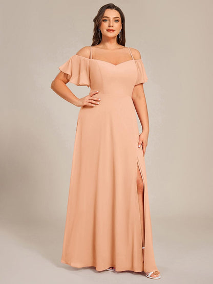 ever REYA|Off Shoulder High Slit Chiffon Flowy Bridesmaid Dress