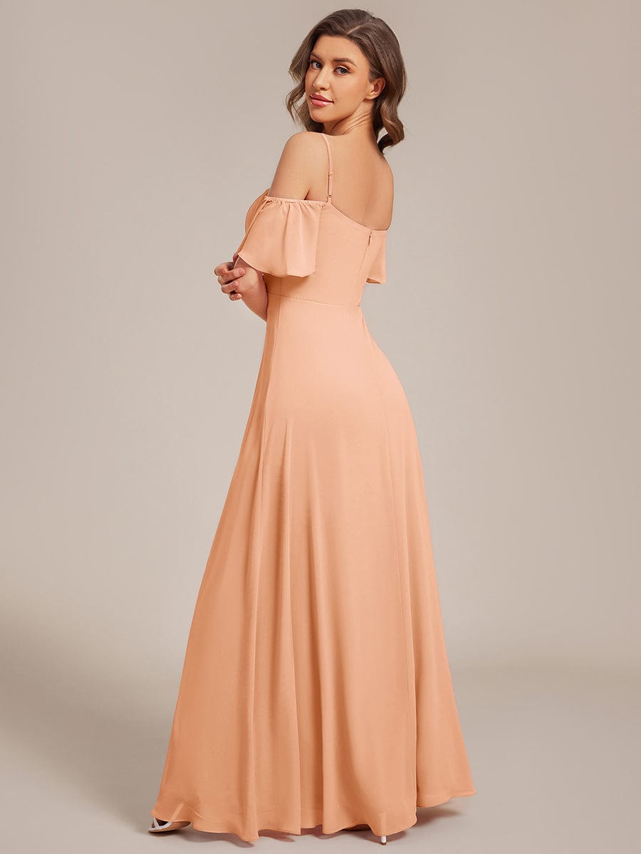 ever REYA|Off Shoulder High Slit Chiffon Flowy Bridesmaid Dress