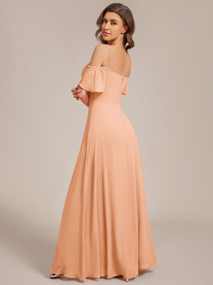 ever REYA|Off Shoulder High Slit Chiffon Flowy Bridesmaid Dress