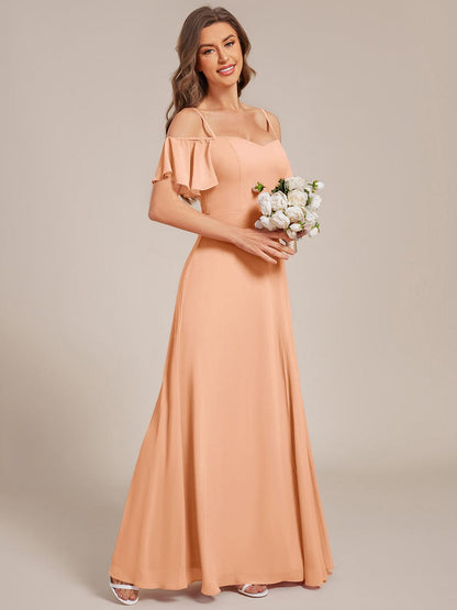 ever REYA|Off Shoulder High Slit Chiffon Flowy Bridesmaid Dress