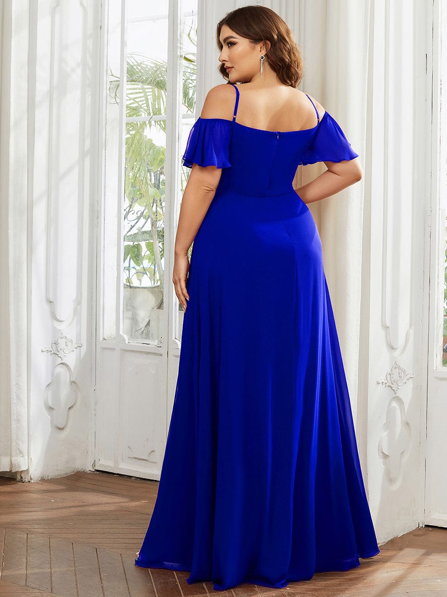 ever REYA|Off Shoulder High Slit Chiffon Flowy Bridesmaid Dress