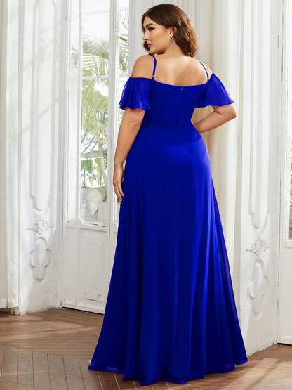 ever REYA|Off Shoulder High Slit Chiffon Flowy Bridesmaid Dress