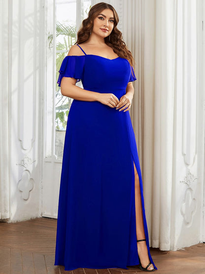 ever REYA|Off Shoulder High Slit Chiffon Flowy Bridesmaid Dress