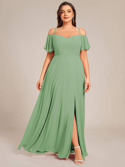 ever REYA|Off Shoulder High Slit Chiffon Flowy Bridesmaid Dress