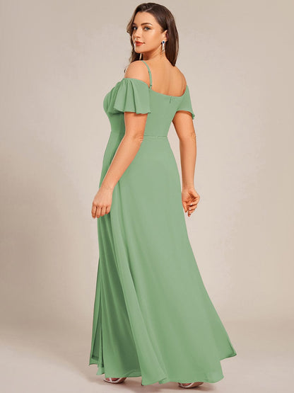 ever REYA|Off Shoulder High Slit Chiffon Flowy Bridesmaid Dress