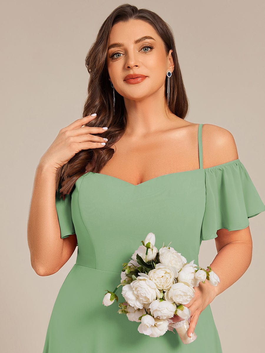 ever REYA|Off Shoulder High Slit Chiffon Flowy Bridesmaid Dress