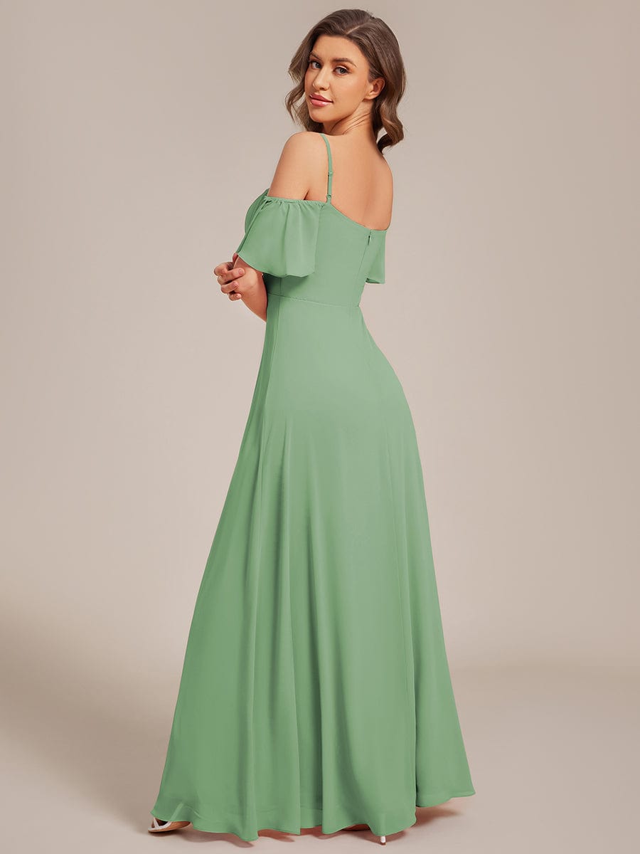 ever REYA|Off Shoulder High Slit Chiffon Flowy Bridesmaid Dress