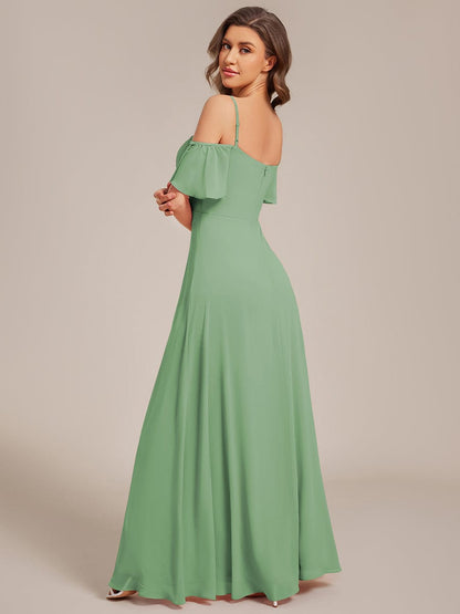 ever REYA|Off Shoulder High Slit Chiffon Flowy Bridesmaid Dress