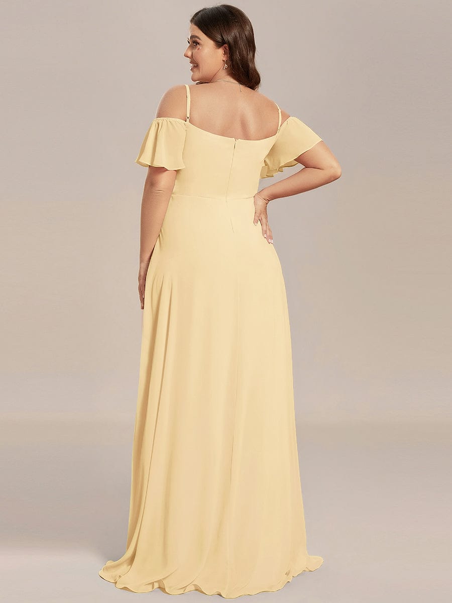 ever REYA|Off Shoulder High Slit Chiffon Flowy Bridesmaid Dress