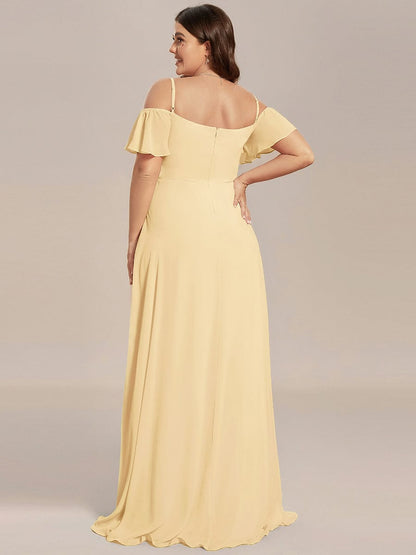 ever REYA|Off Shoulder High Slit Chiffon Flowy Bridesmaid Dress