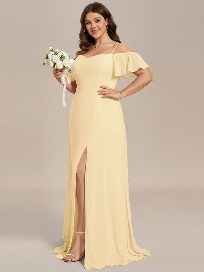 ever REYA|Off Shoulder High Slit Chiffon Flowy Bridesmaid Dress