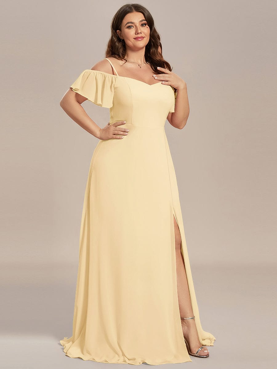 ever REYA|Off Shoulder High Slit Chiffon Flowy Bridesmaid Dress