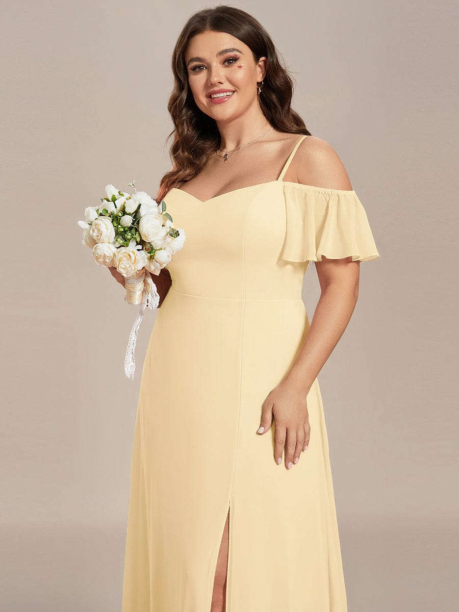 ever REYA|Off Shoulder High Slit Chiffon Flowy Bridesmaid Dress