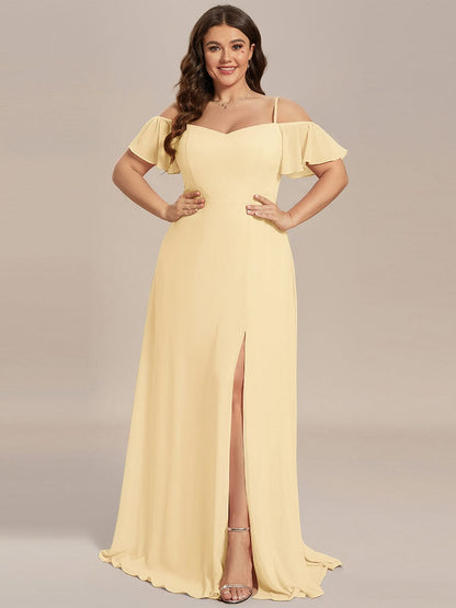ever REYA|Off Shoulder High Slit Chiffon Flowy Bridesmaid Dress