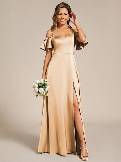 ever AUBREE|Short Sleeve Off Shoulder A-Line Satin Bridesmaid Dress