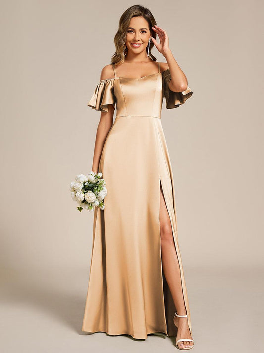 ever AUBREE|Short Sleeve Off Shoulder A-Line Satin Bridesmaid Dress