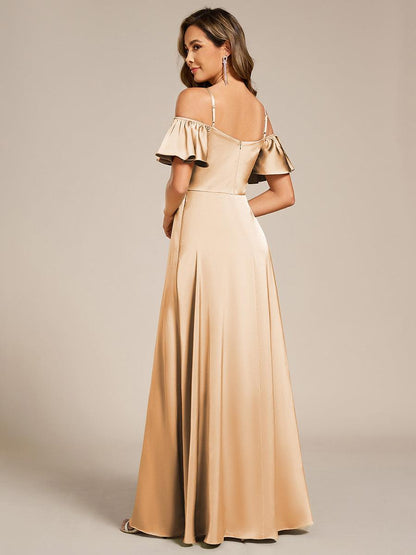 ever AUBREE|Short Sleeve Off Shoulder A-Line Satin Bridesmaid Dress