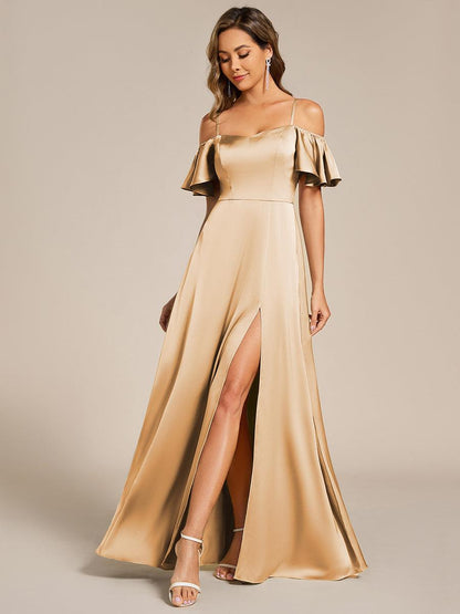ever AUBREE|Short Sleeve Off Shoulder A-Line Satin Bridesmaid Dress