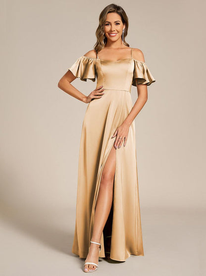 ever AUBREE|Short Sleeve Off Shoulder A-Line Satin Bridesmaid Dress