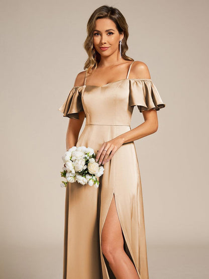 ever AUBREE|Short Sleeve Off Shoulder A-Line Satin Bridesmaid Dress