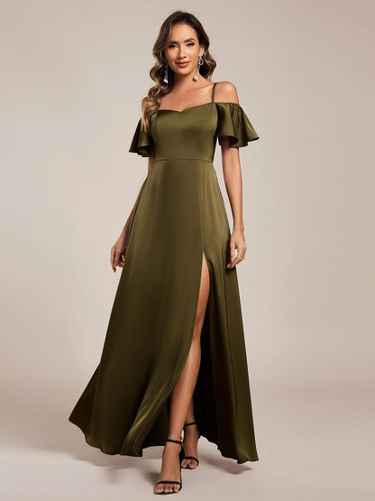 ever AUBREE|Short Sleeve Off Shoulder A-Line Satin Bridesmaid Dress