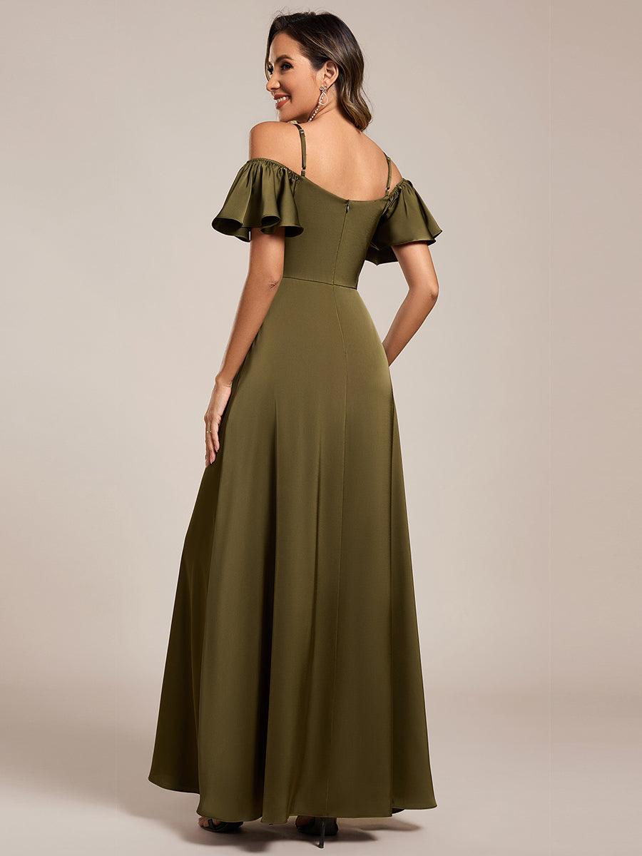 ever AUBREE|Short Sleeve Off Shoulder A-Line Satin Bridesmaid Dress