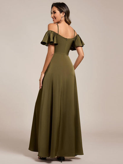 ever AUBREE|Short Sleeve Off Shoulder A-Line Satin Bridesmaid Dress