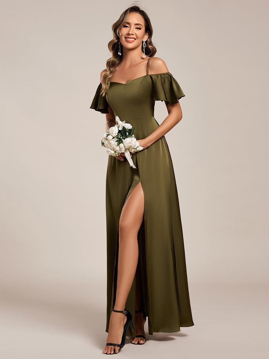 ever AUBREE|Short Sleeve Off Shoulder A-Line Satin Bridesmaid Dress