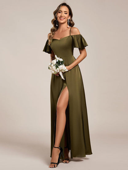 ever AUBREE|Short Sleeve Off Shoulder A-Line Satin Bridesmaid Dress
