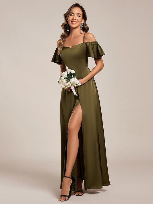 ever AUBREE|Short Sleeve Off Shoulder A-Line Satin Bridesmaid Dress