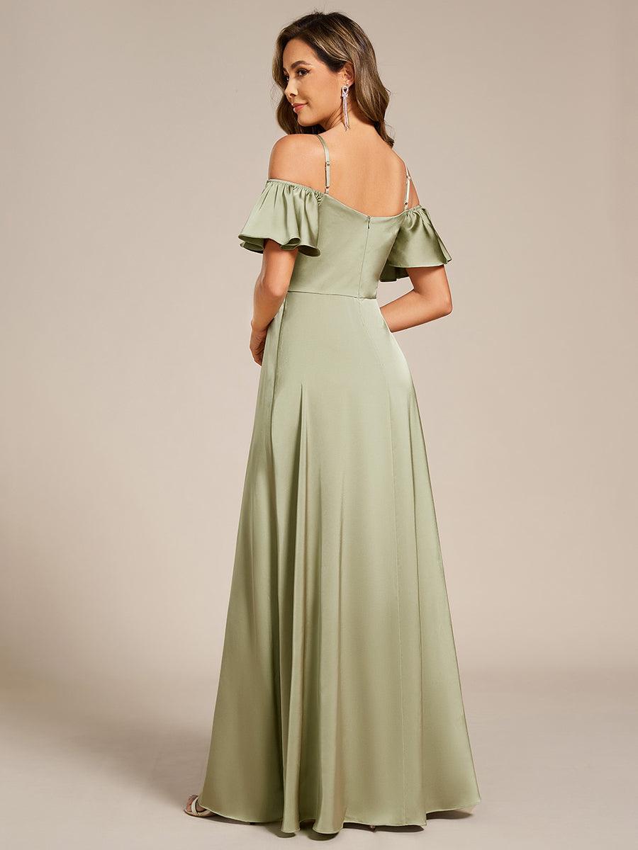ever AUBREE|Short Sleeve Off Shoulder A-Line Satin Bridesmaid Dress