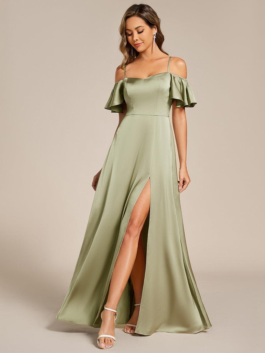 ever AUBREE|Short Sleeve Off Shoulder A-Line Satin Bridesmaid Dress