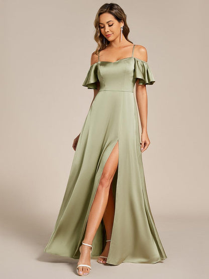 ever AUBREE|Short Sleeve Off Shoulder A-Line Satin Bridesmaid Dress