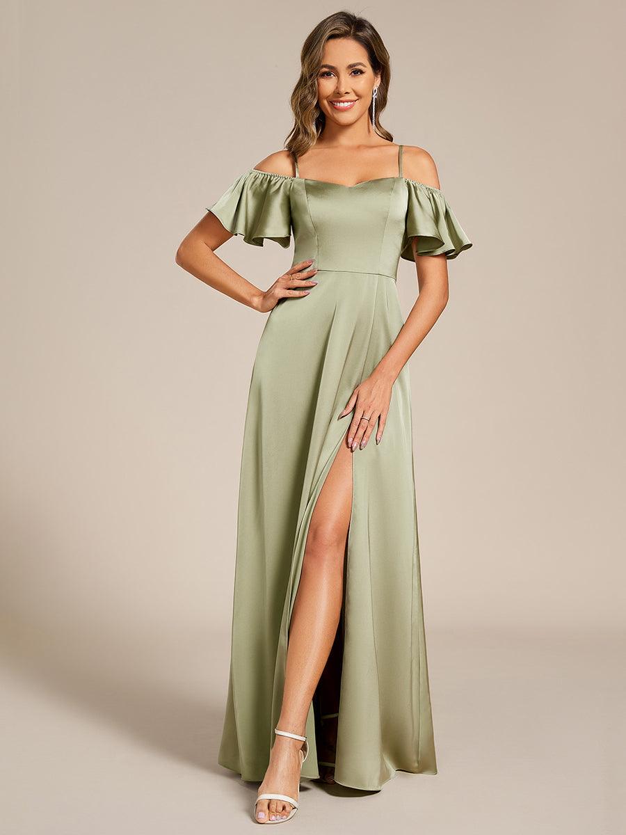 ever AUBREE|Short Sleeve Off Shoulder A-Line Satin Bridesmaid Dress