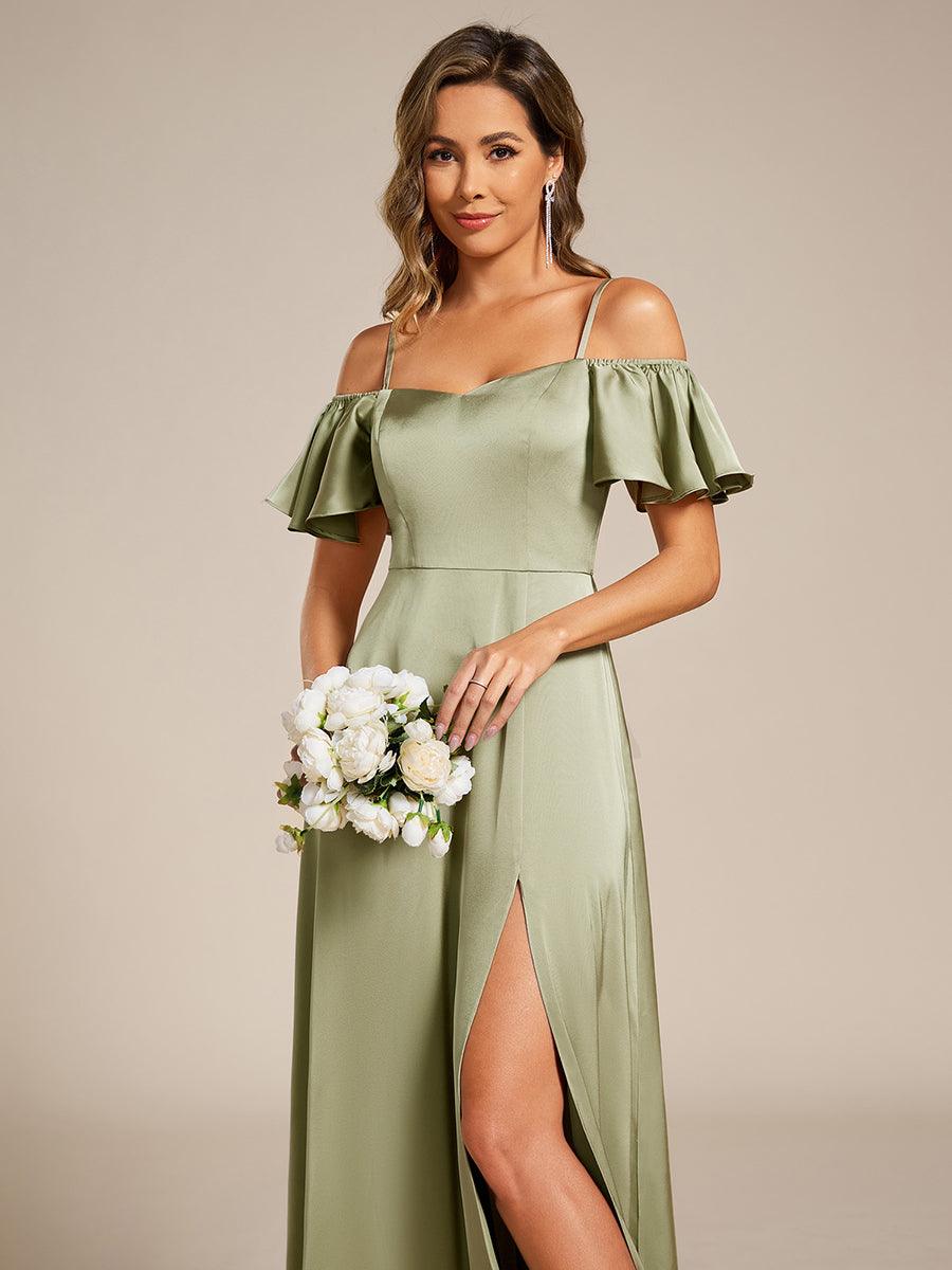 ever AUBREE|Short Sleeve Off Shoulder A-Line Satin Bridesmaid Dress