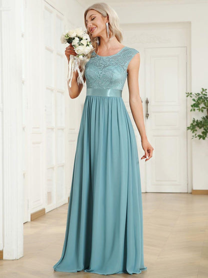 Classic Round Neck Backless Lace Bodice Bridesmaid Dress