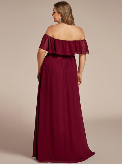 ever ÉMILE|Plus Size Off the Shoulder Formal Bridesmaid Dress with Thigh Split