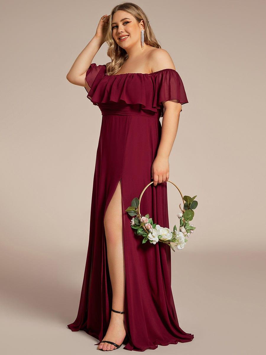 ever ÉMILE|Plus Size Off the Shoulder Formal Bridesmaid Dress with Thigh Split