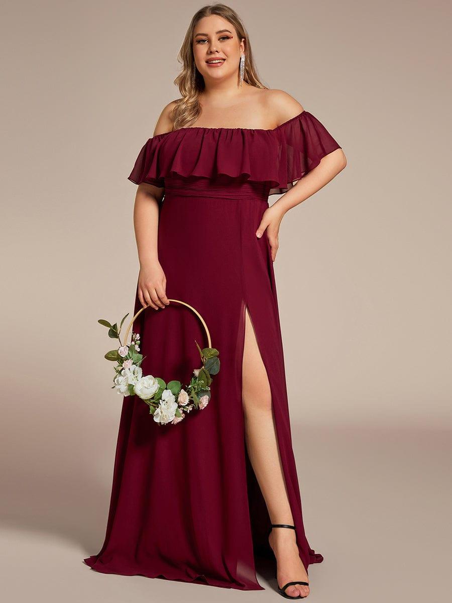 ever ÉMILE|Plus Size Off the Shoulder Formal Bridesmaid Dress with Thigh Split