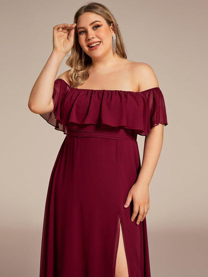 ever ÉMILE|Plus Size Off the Shoulder Formal Bridesmaid Dress with Thigh Split