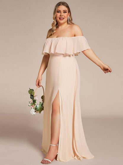 ever ÉMILE|Plus Size Off the Shoulder Formal Bridesmaid Dress with Thigh Split